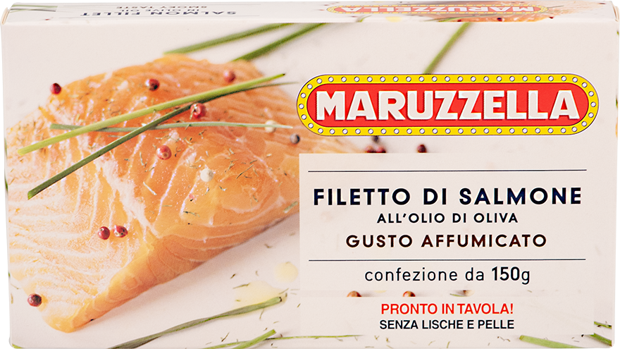 Filetti Di Salmone Gusto Affumicato All'Olio D'Oliva Scatoletta A Strappo 150g MARUZZELLA (12/Cassa)